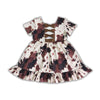 Cow Print Short Sleeve Bow Backless Girl's Western Dress