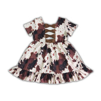 Cow Print Short Sleeve Bow Backless Girl's Western Dress