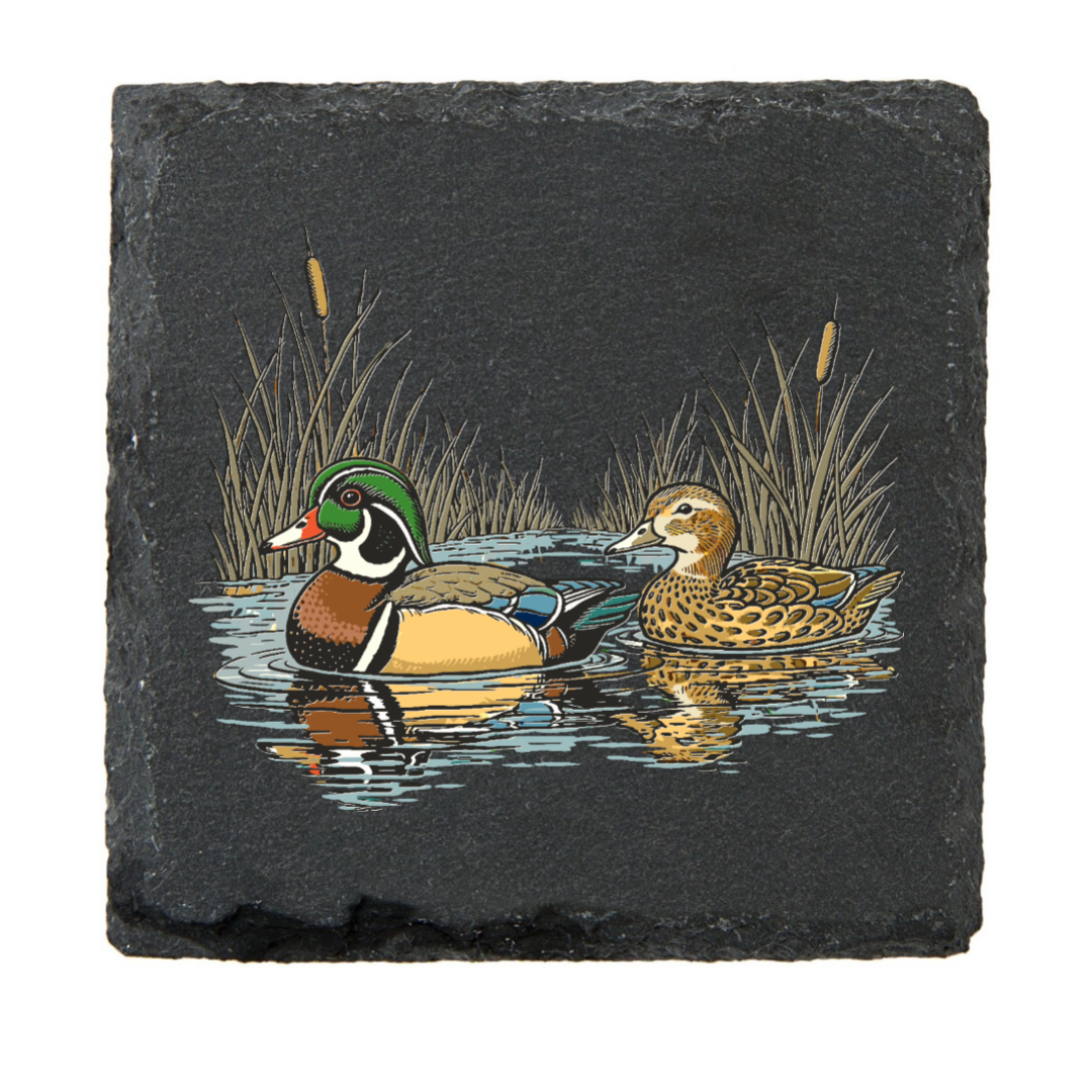 Black Slate Drink Coasters Hunt Fish Duck