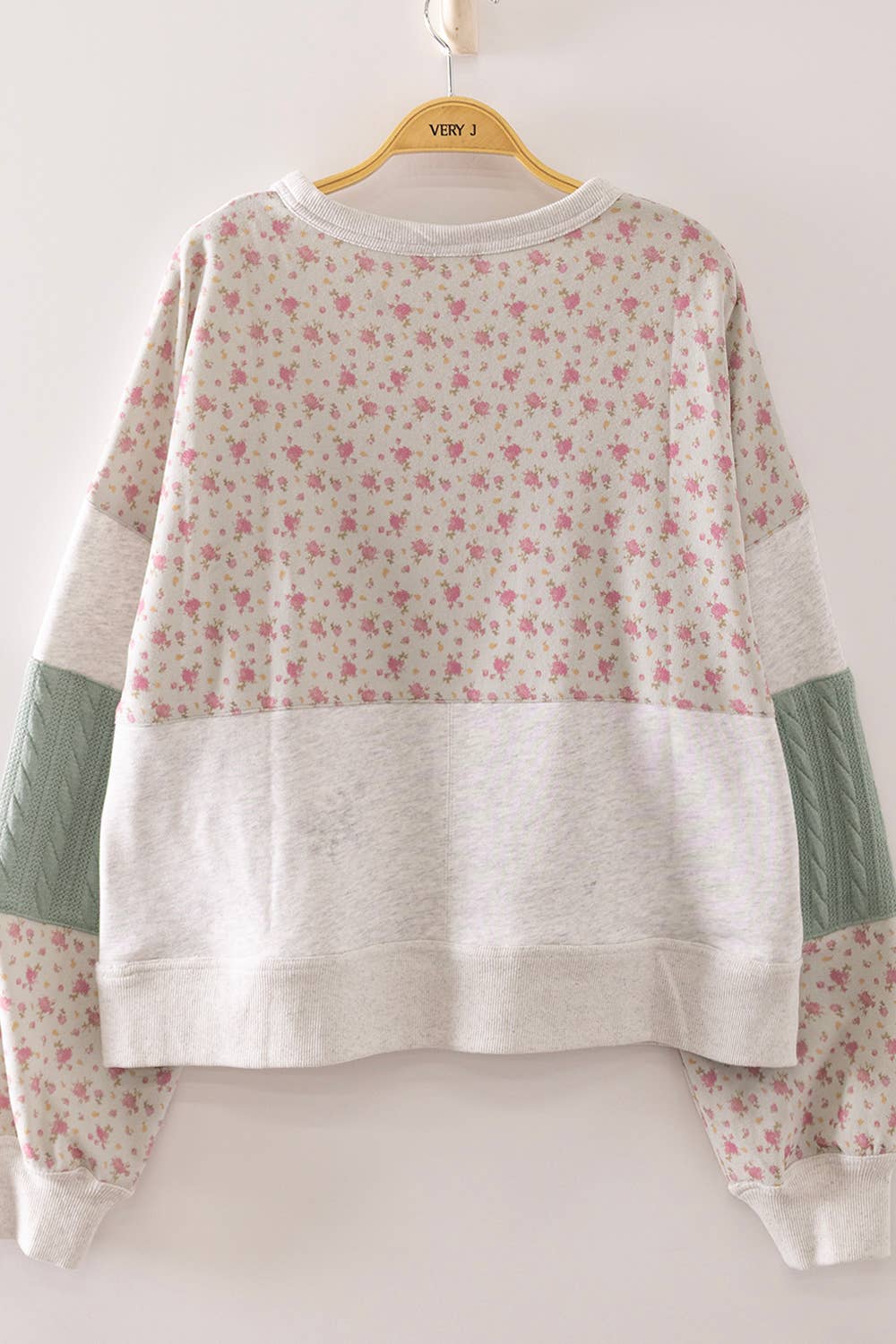 NT12920-Floral Patchwork Contrast Sweatshirt
