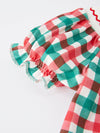 Christmas Plaid Smocking Embroidered Girls Romper