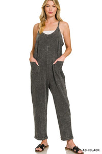 Acid Wash Jumpsuit W/ Pockets - Black