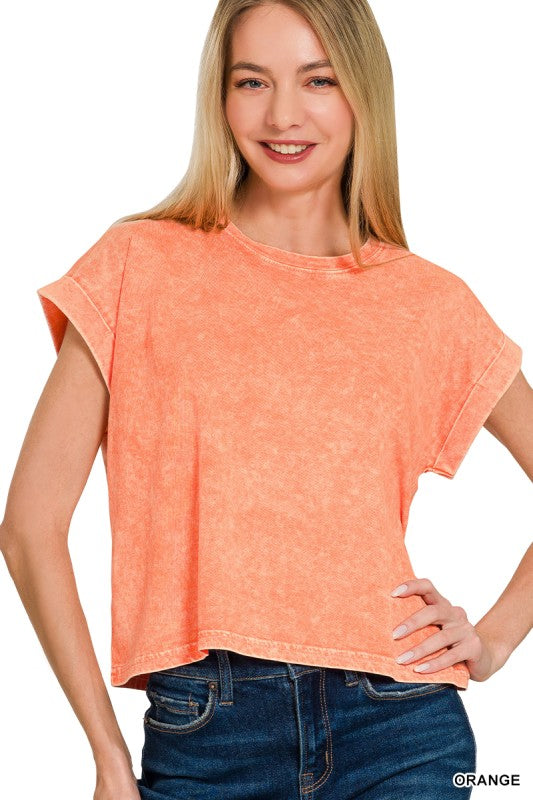Acid Wash Cropped Top -Orange