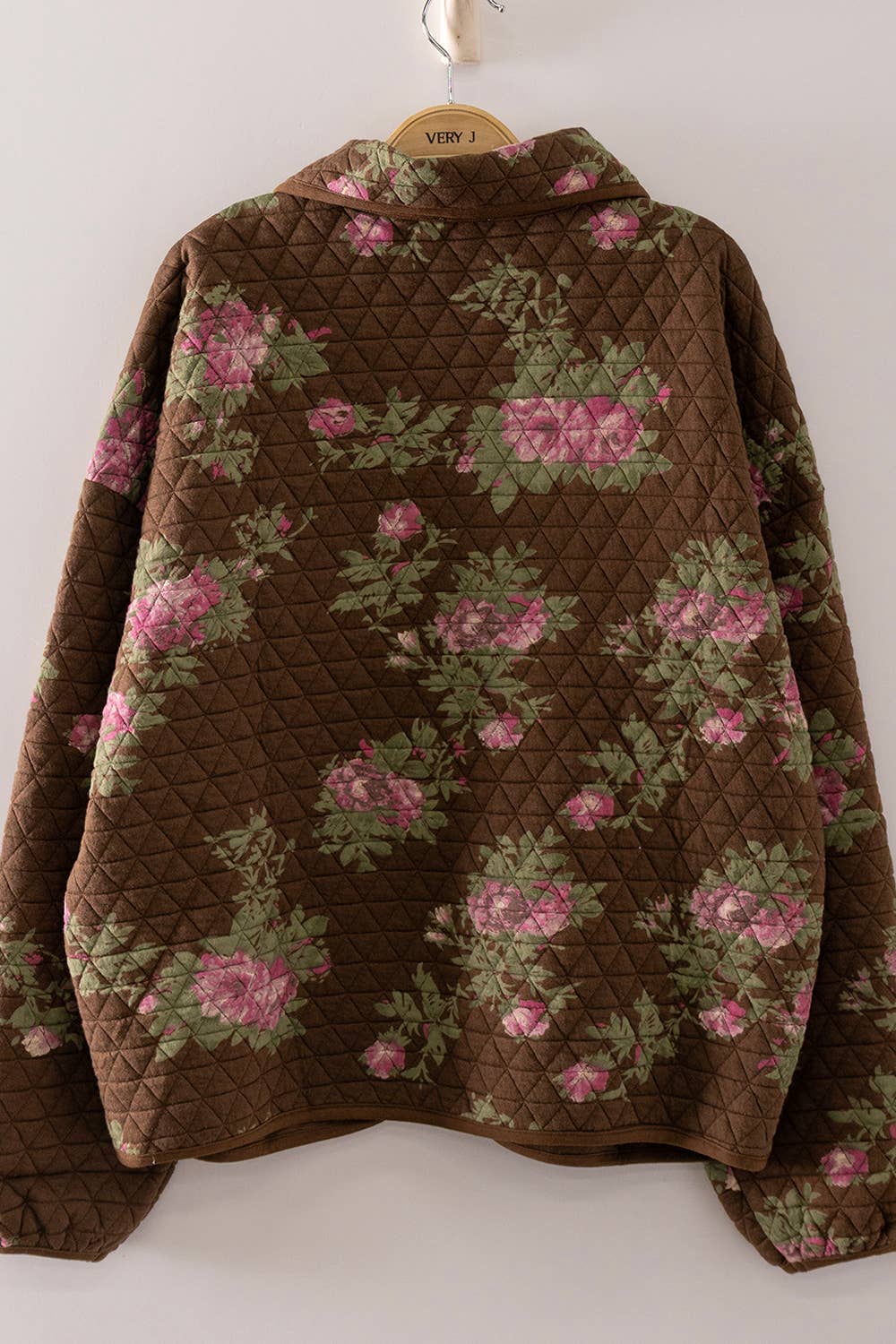 NJ90489-Floral Print Quilted Zip-Up Jacket