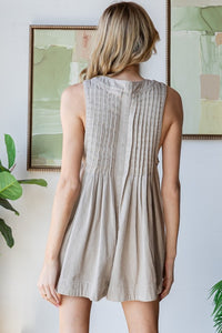 Front Pleated V Neck Sleeveless Denim Romper