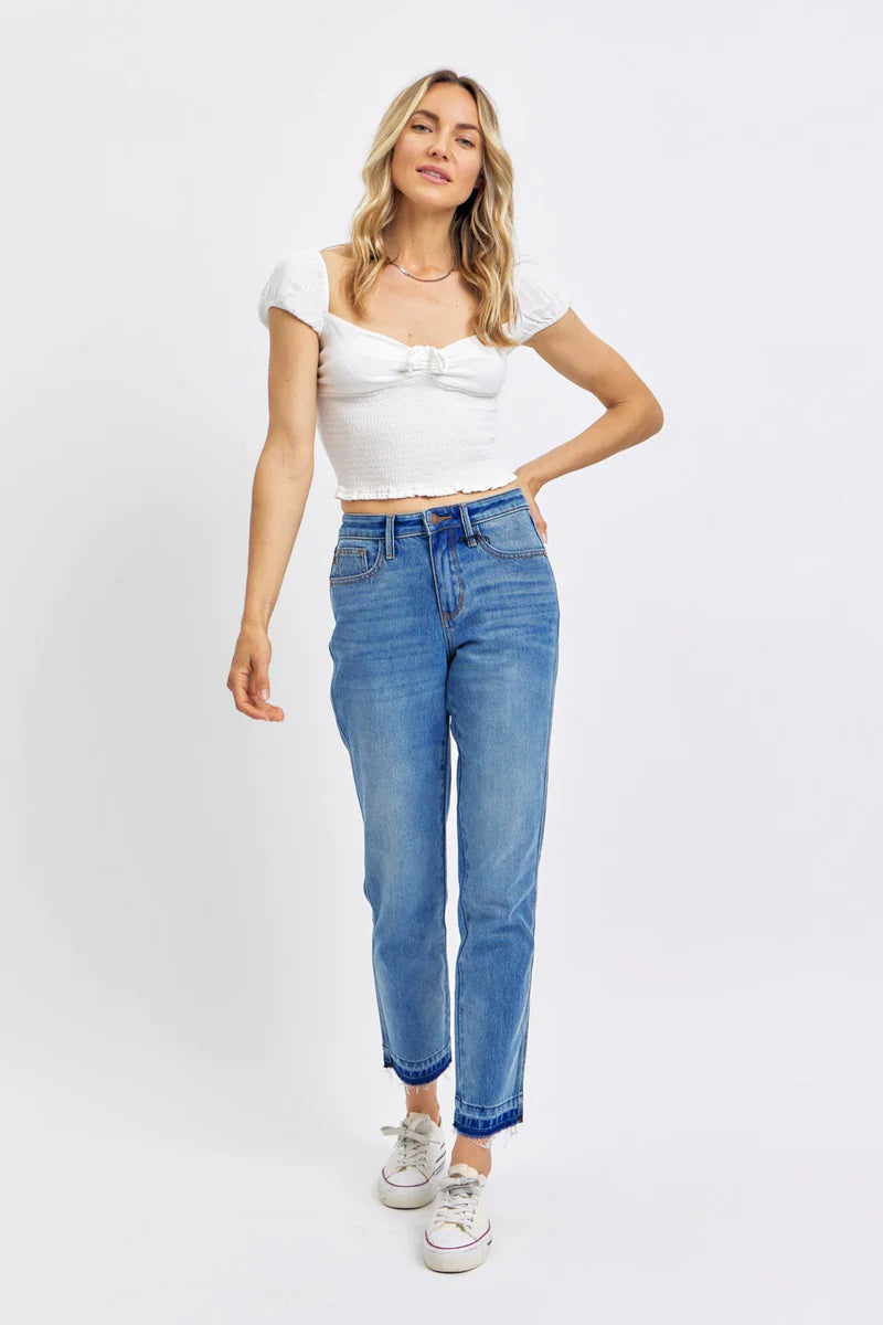 Mid Rise Rigid Magic Release Hem Boyfriend Jeans