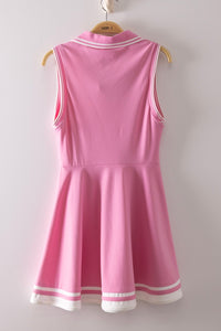 Sleeveless Collared Active Dress W/ Contrast Trimming - Pink