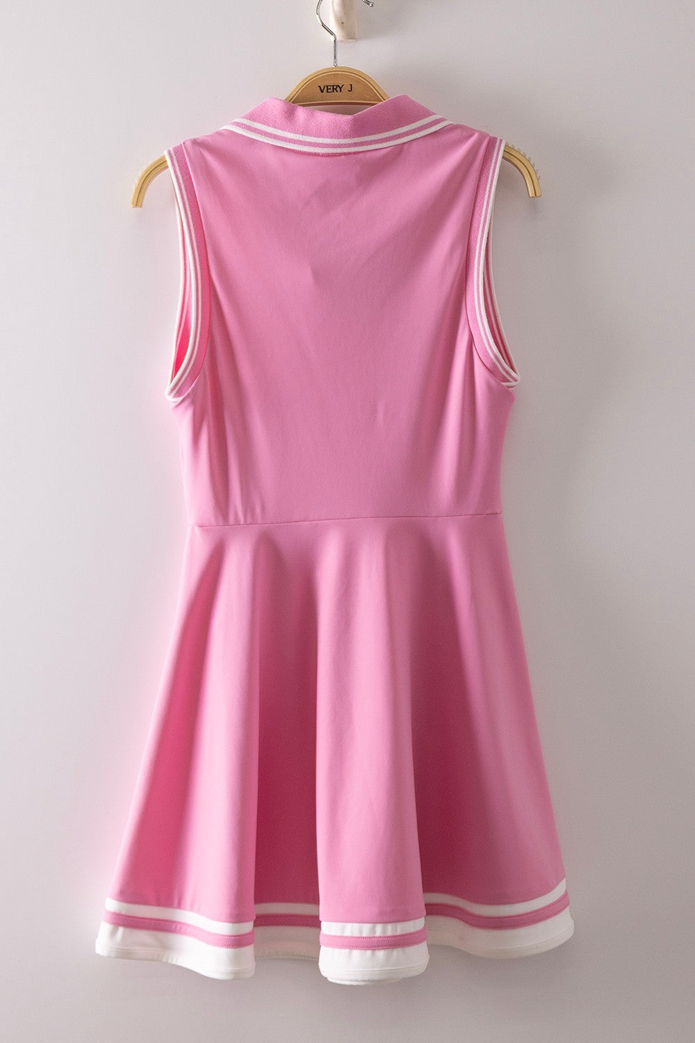 Sleeveless Collared Active Dress W/ Contrast Trimming - Pink
