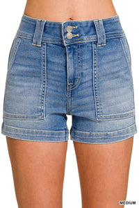 Medium Wash Shorts w/ Slanted Patch Pockets