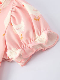 Farm Spring Chicken Print Girls Ruffle Dress