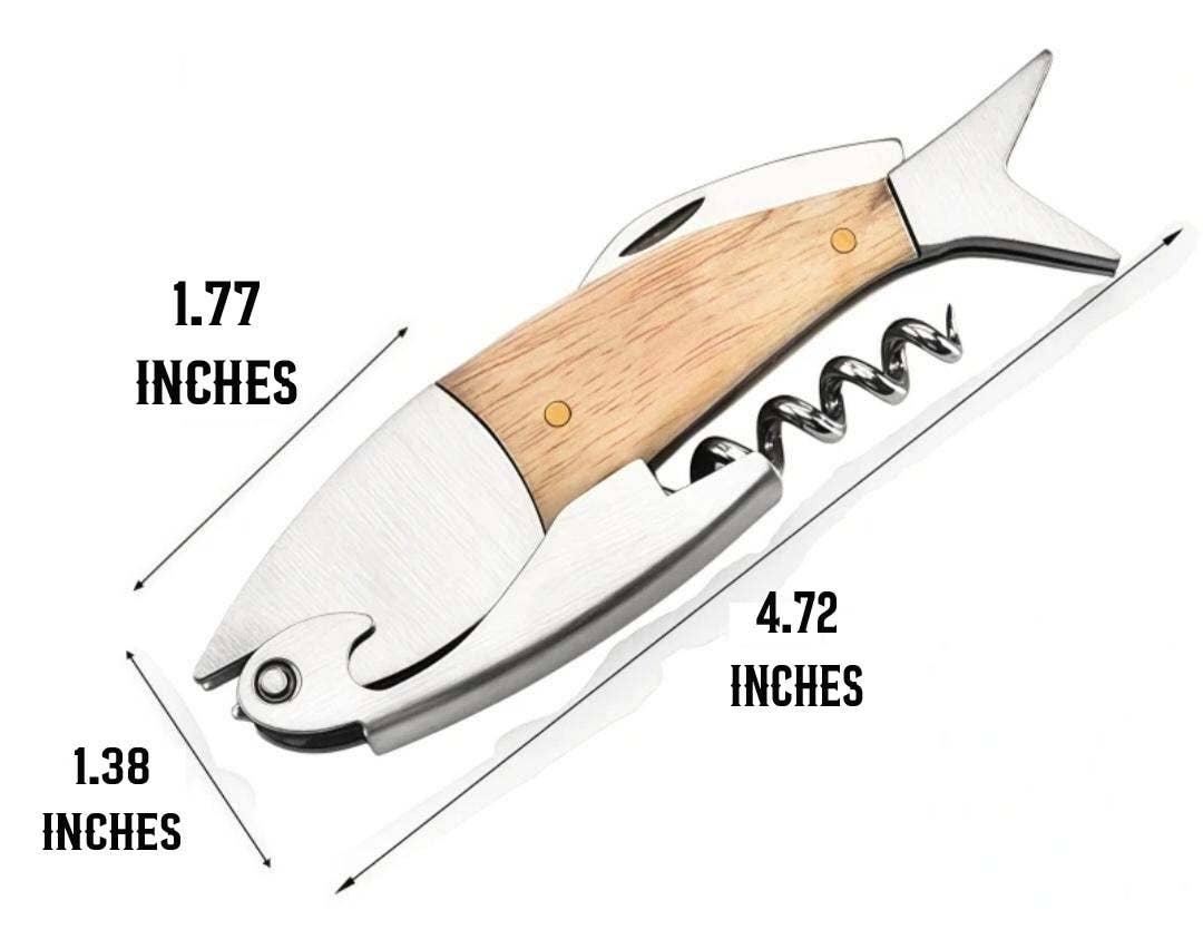 Fish Wine Beer Bottle Corkscrew Opener Wood