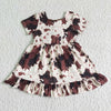 Cow Print Short Sleeve Bow Backless Girl's Western Dress
