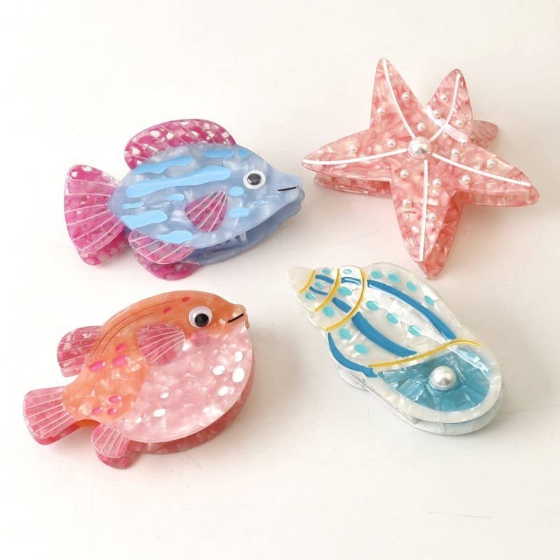 Seaside Nautical Fish Starfish Conch Hair Clips | 40H1078