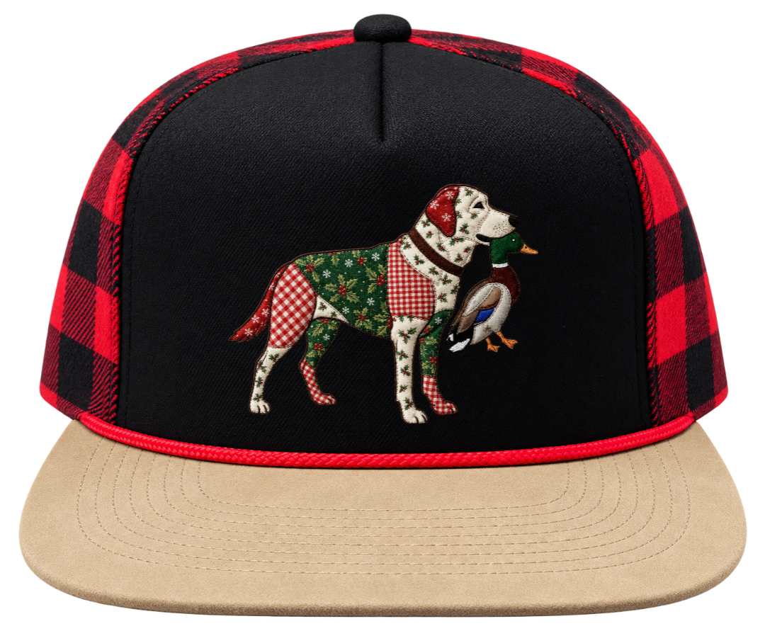 Christmas Faux Patchwork Snapback Trucker Hat Duck Hunting