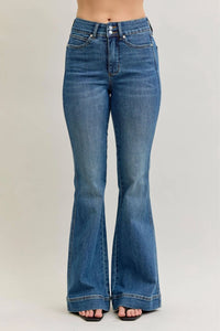High Wasted Flare Tummy Control Double Button Jeans