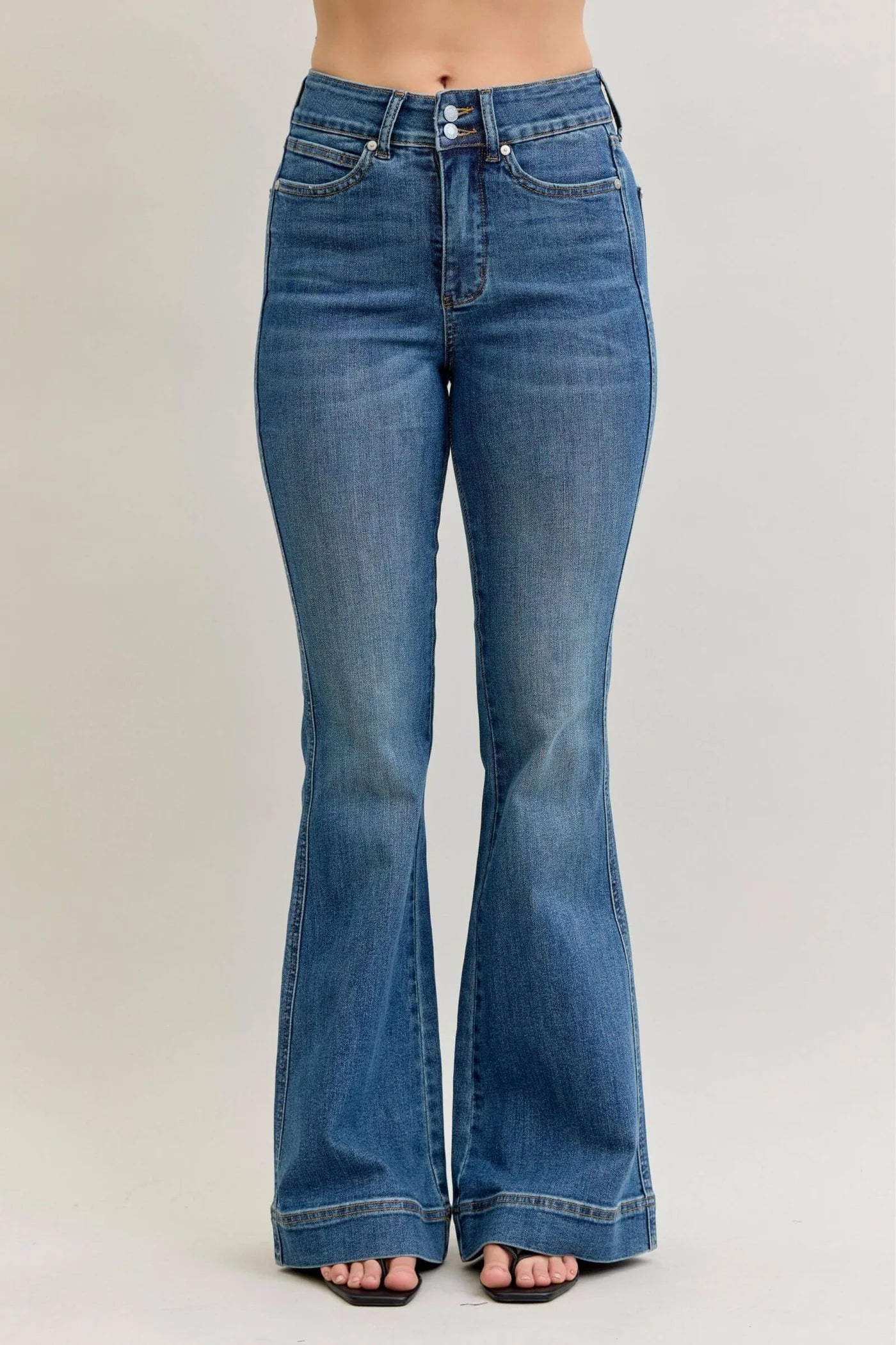 High Wasted Flare Tummy Control Double Button Jeans