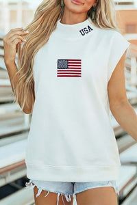 USA Flag Embroidered Mock Neck Top