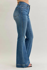 High Wasted Flare Tummy Control Double Button Jeans
