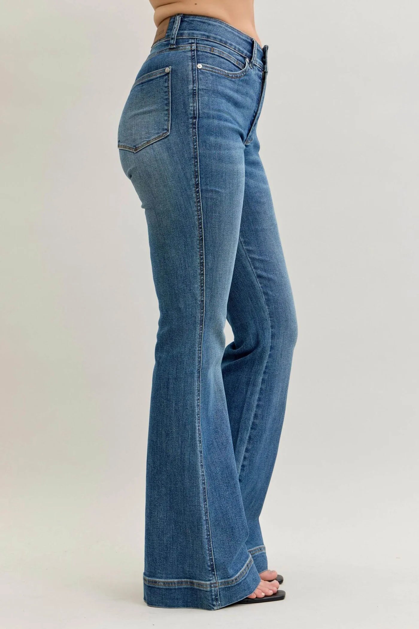 High Wasted Flare Tummy Control Double Button Jeans