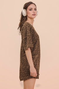 Oversized T-Shirt Dress W/ Pockets - Mocha Leopard