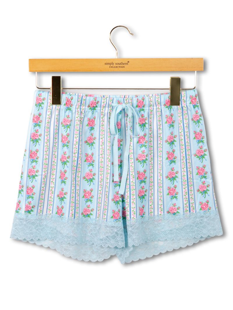 Pajama Shorts W/ Lace Trimming