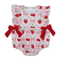 Ruffle bow strawberry tunic shorts girls spring clothes
