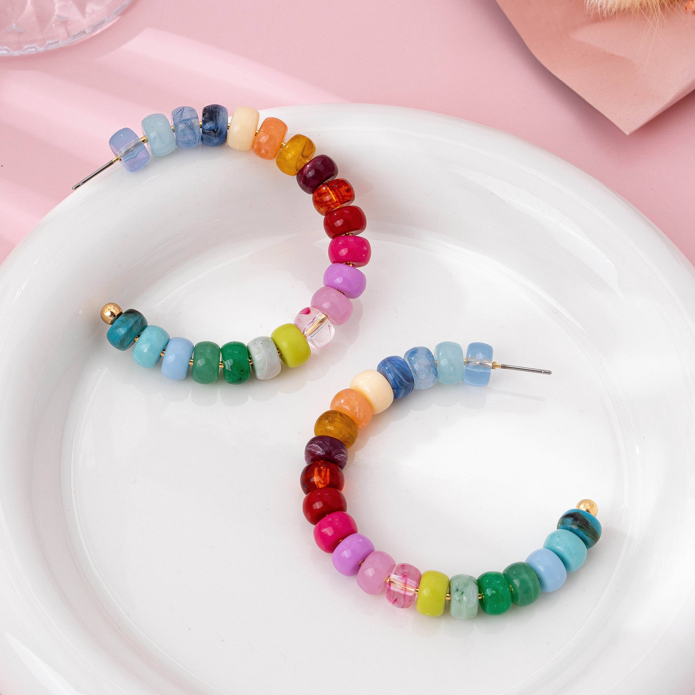 Multi-Color Beaded Hoop Earrings | 80E62019