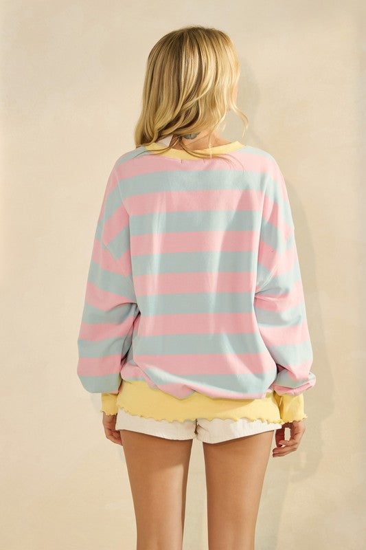 Pink/Blue Striped Long Sleeve Pullover