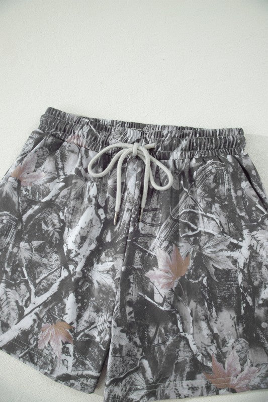 Gray Camo Drawstring Shorts W/ Pockets