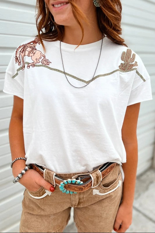 Western Frontier Embroidered T-Shirt