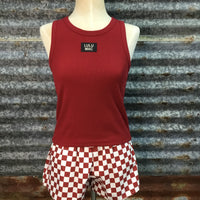 Lulu Mac Checkered Boxer Shorts W/ Pockets  - Maroon/White