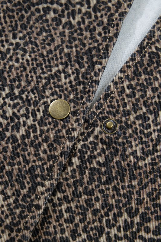 Leopard Print Button-Up Sleeveless Vest