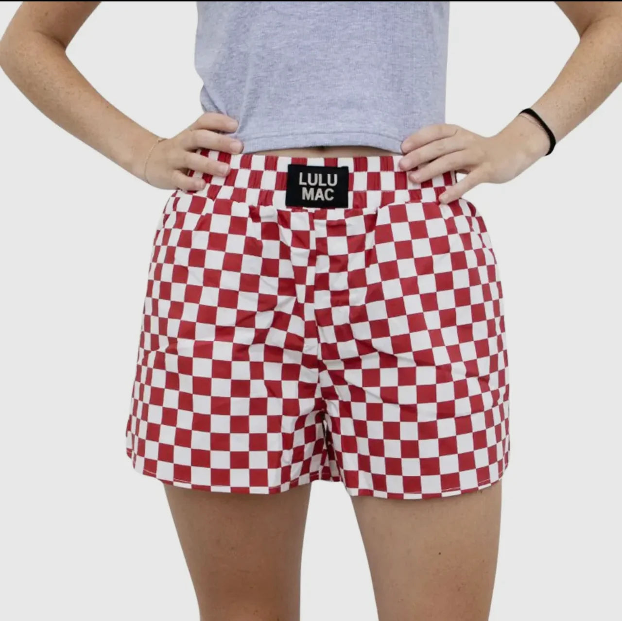 Lulu Mac Checkered Boxer Shorts W/ Pockets  - Maroon/White