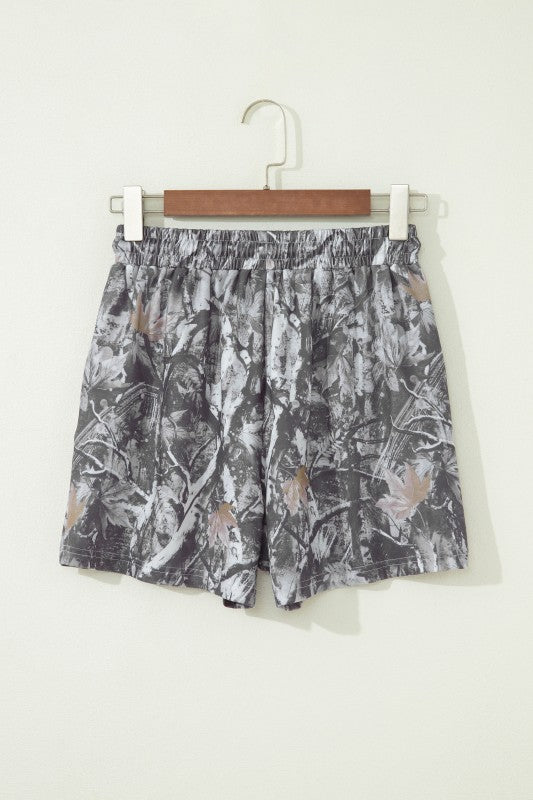 Gray Camo Drawstring Shorts W/ Pockets