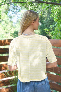 Striped Exposed Seam Henley Boxy Knit Top - Yellow