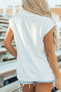 USA Flag Embroidered Mock Neck Top