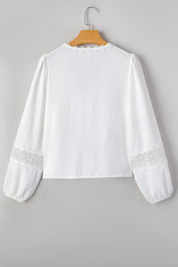 Solid Floral Lace Patchwork Long Sleeve Blouse