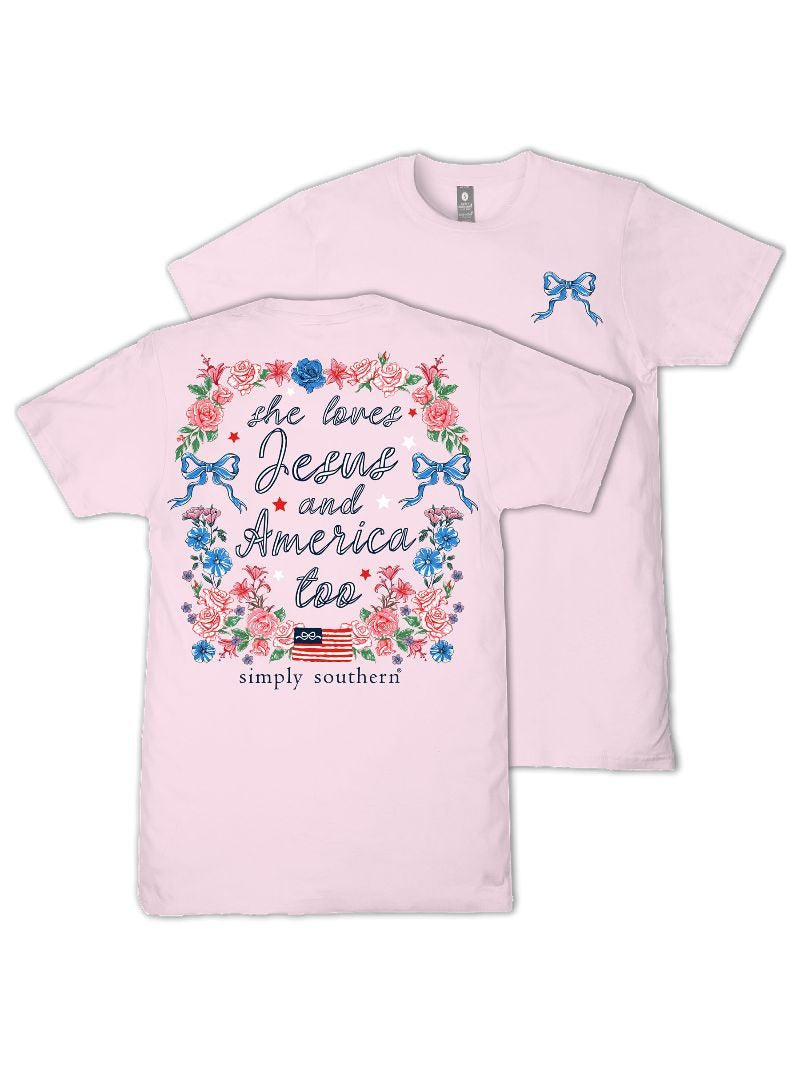 Loves Jesus and America Tee - Peony