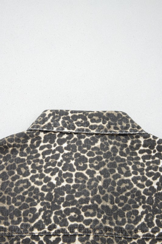 Leopard Print Denim Button-Up Top
