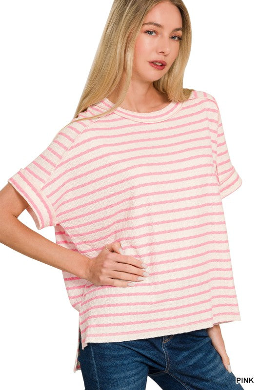 Textured Striped Knit Top