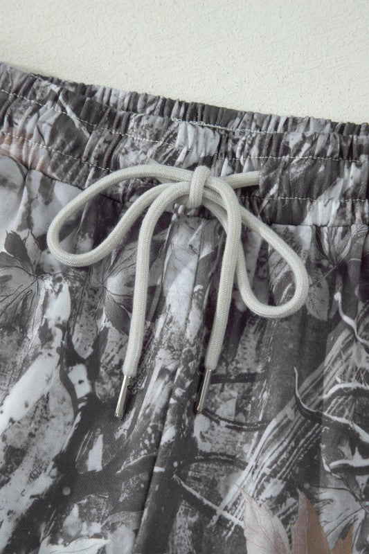 Gray Camo Drawstring Shorts W/ Pockets