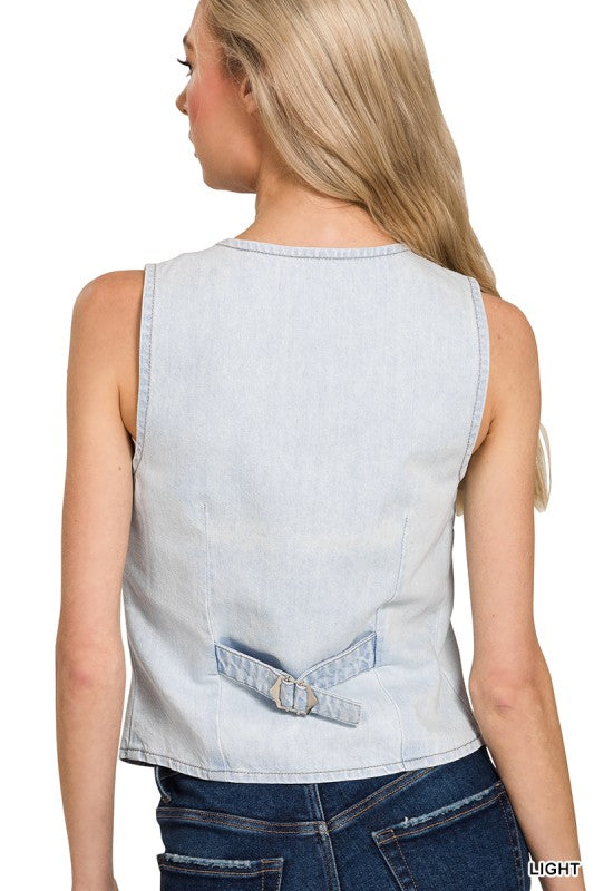 Light Wash Denim Vest w/ Pockets