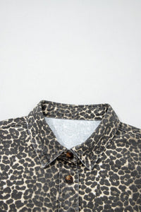 Leopard Print Denim Button-Up Top