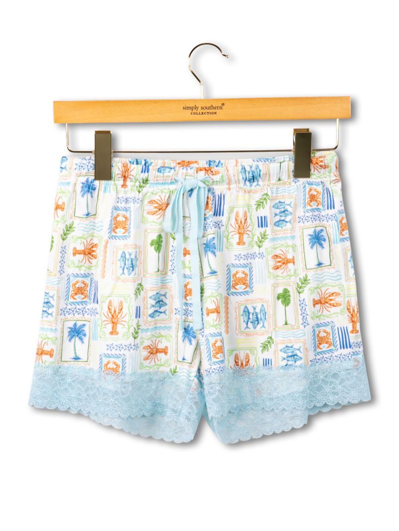 Pajama Shorts W/ Lace Trimming
