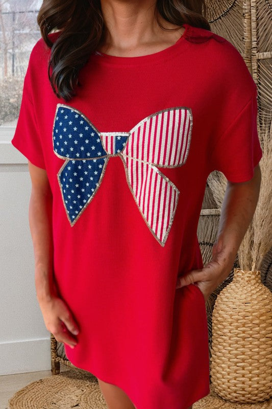 Patriotic Bow Graphic Tee Dress