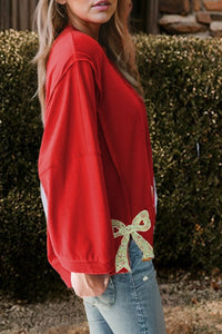 Fiery Red Sweater W/ Bow Patches