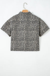 Leopard Print Denim Button-Up Top
