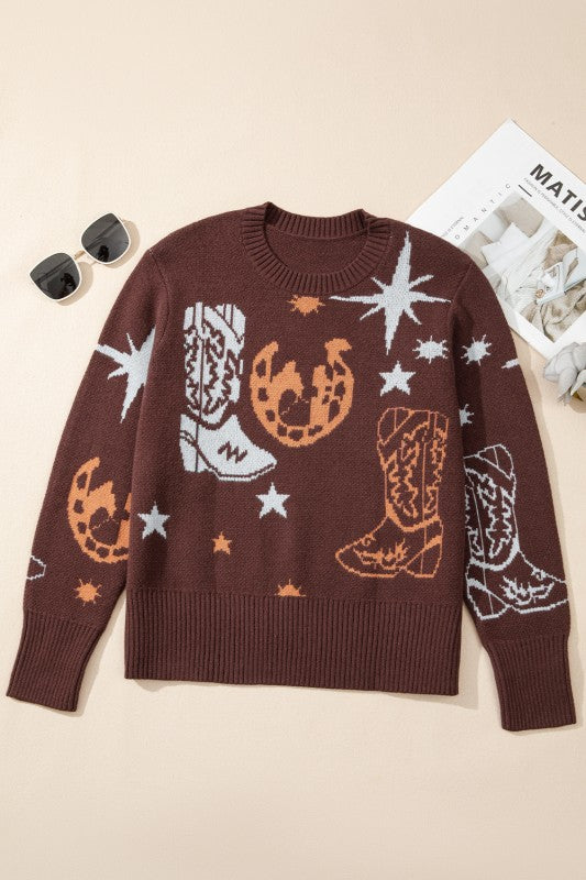 Stars and Boots Sweater Brown