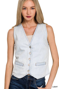 Light Wash Denim Vest w/ Pockets