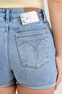 Judy a blue High Waisted Slim Shorts w/ Cell Phone Back Pocket 152113REG